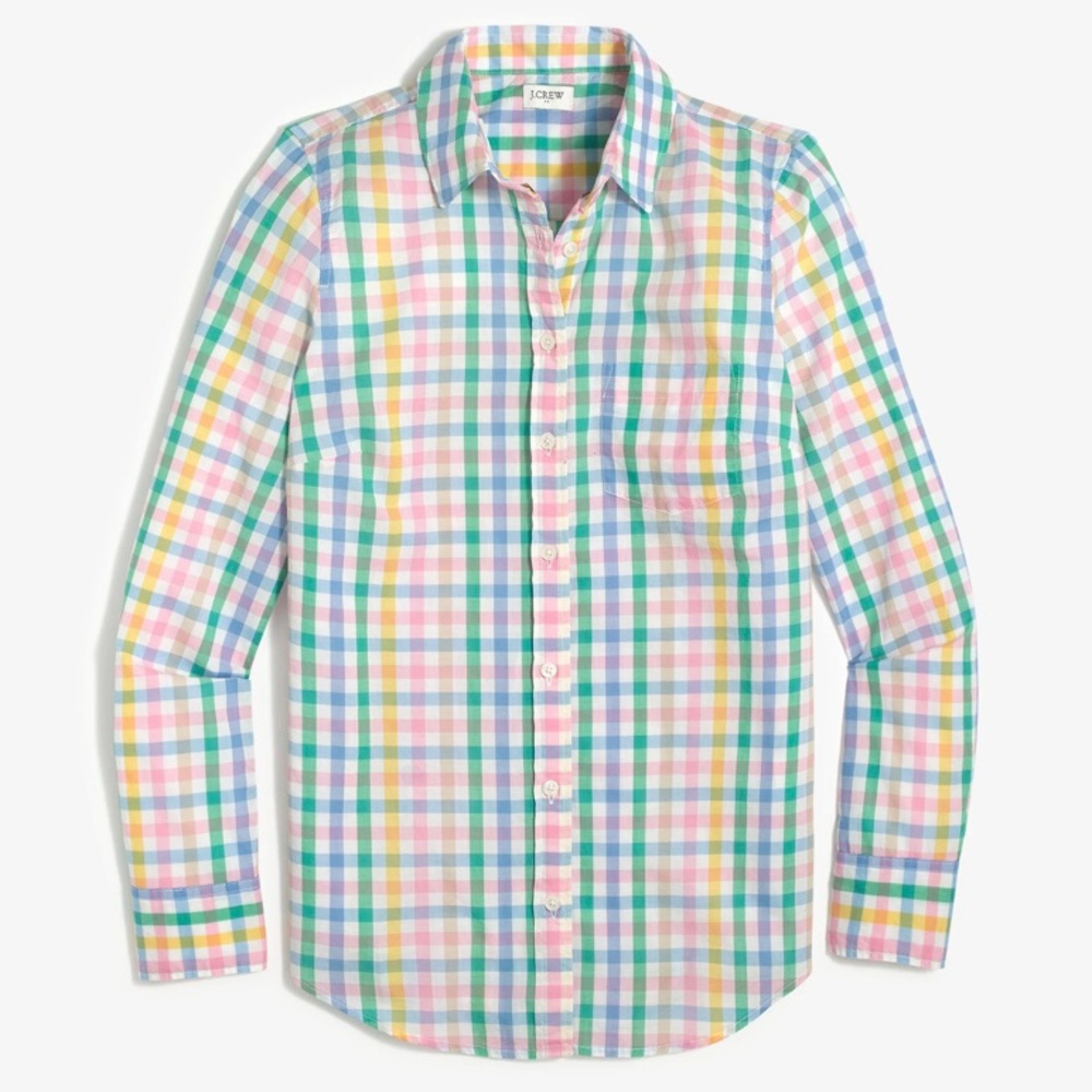 J. Crew Pastel Spring Gingham Check Button Down Long Sleeved Shirt size XXS